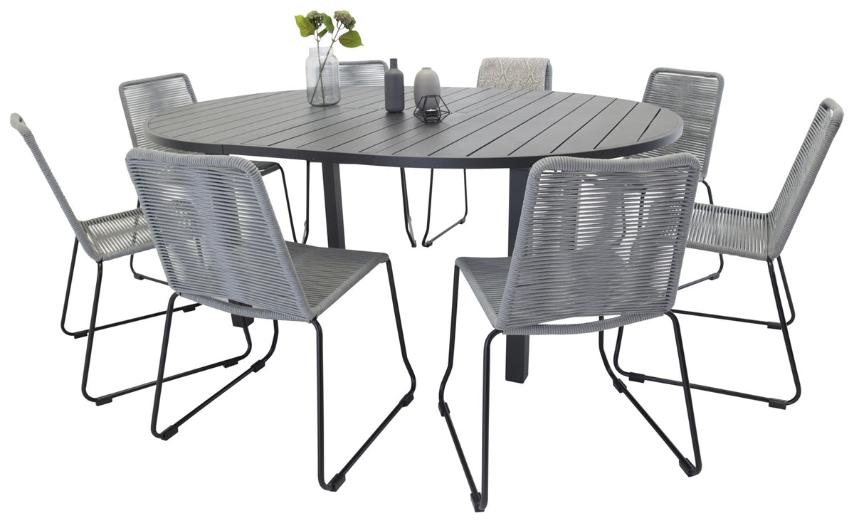 Venture Design Marbella & Lindos Runda Matbord ⌀140 Svart + Matstolar 2-pack Grå