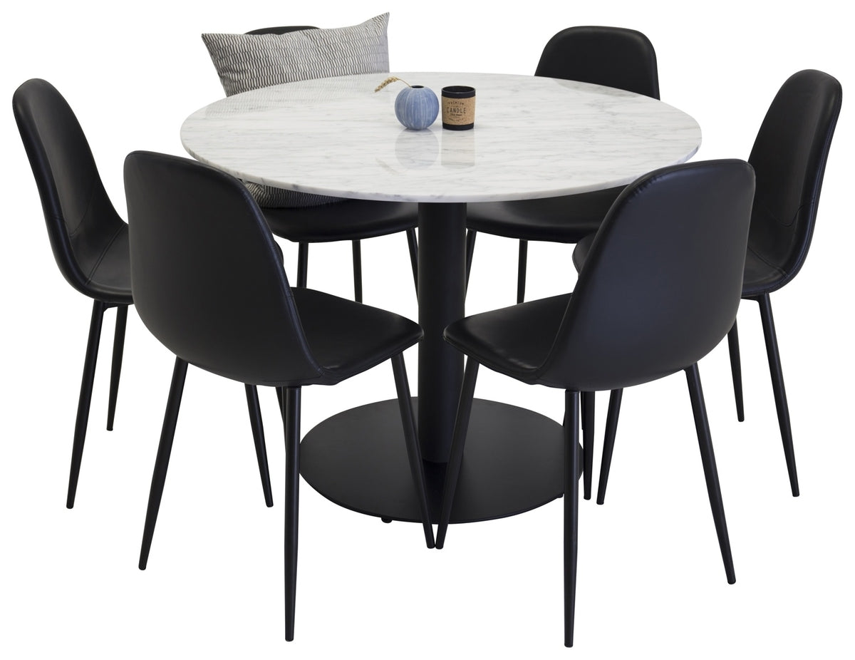 Venture Design Polar & Estelle Matstolar 2-pack Svart + Runda Matbord ⌀106 Vit