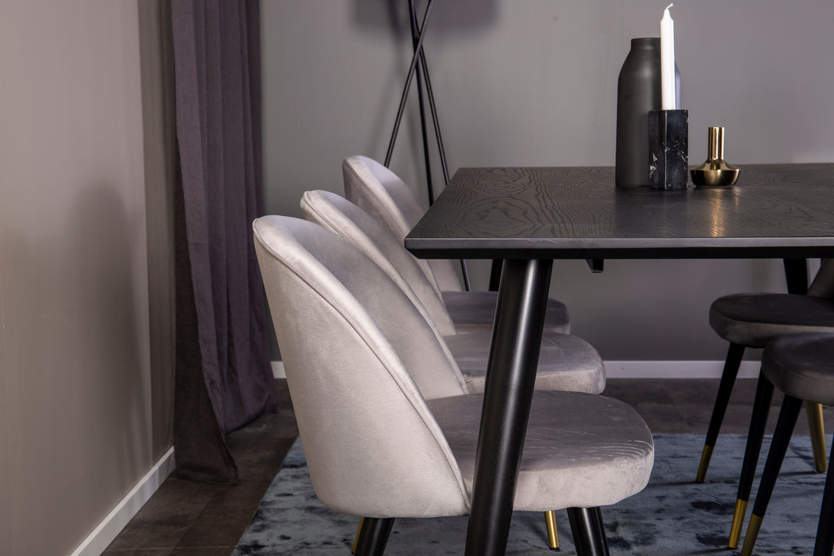 Venture Design Dipp & Velvet Rektangulära Matbord 180 x 90 Svart + Matstolar 2-pack Grå