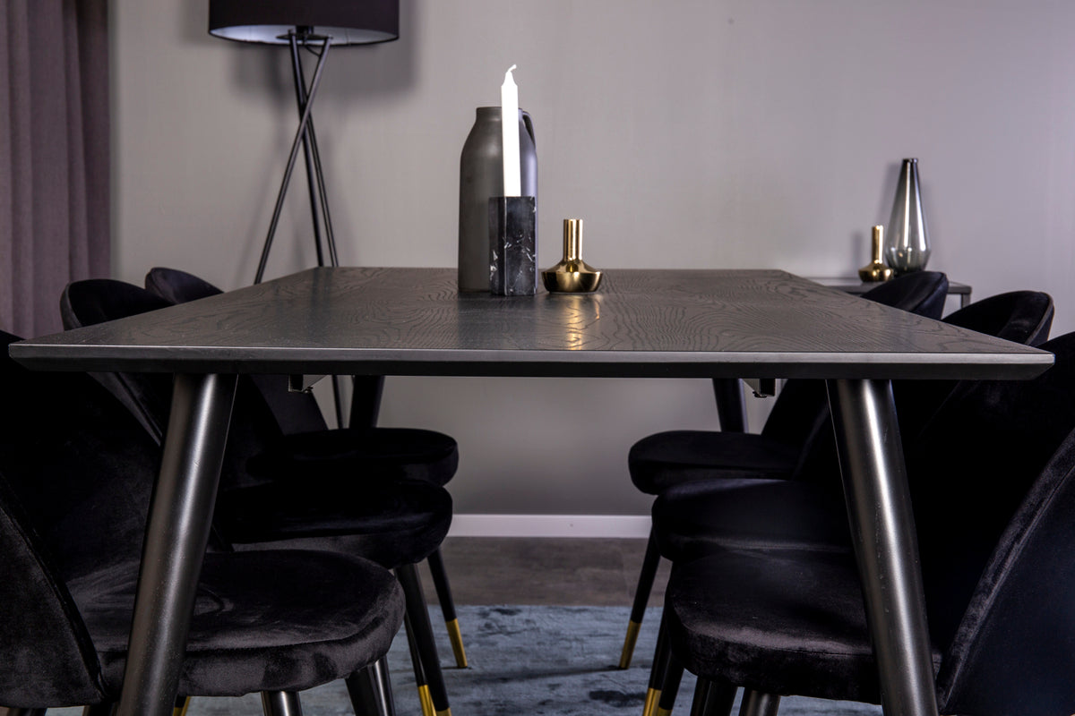 Venture Design Dipp & Velvet Rektangulära Matbord 180 x 90 Svart + Matstolar 2-pack Svart