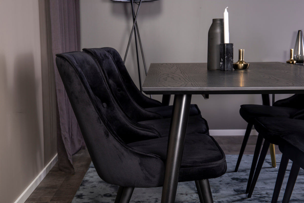 Venture Design Dipp & Velvet Deluxe Rektangulära Matbord 180 x 90 Svart + Matstolar 2-pack Svart