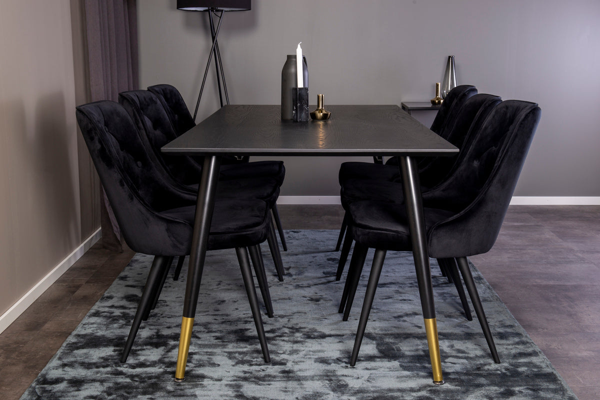 Venture Design Dipp & Velvet Deluxe Rektangulära Matbord 180 x 90 Svart + Matstolar 2-pack Svart