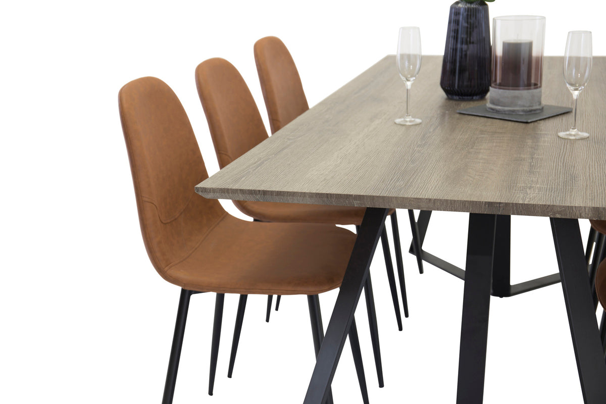 Venture Design Polar & Marina Matstolar 2-pack Brun + Rektangulära Matbord 180 x 90 Natur