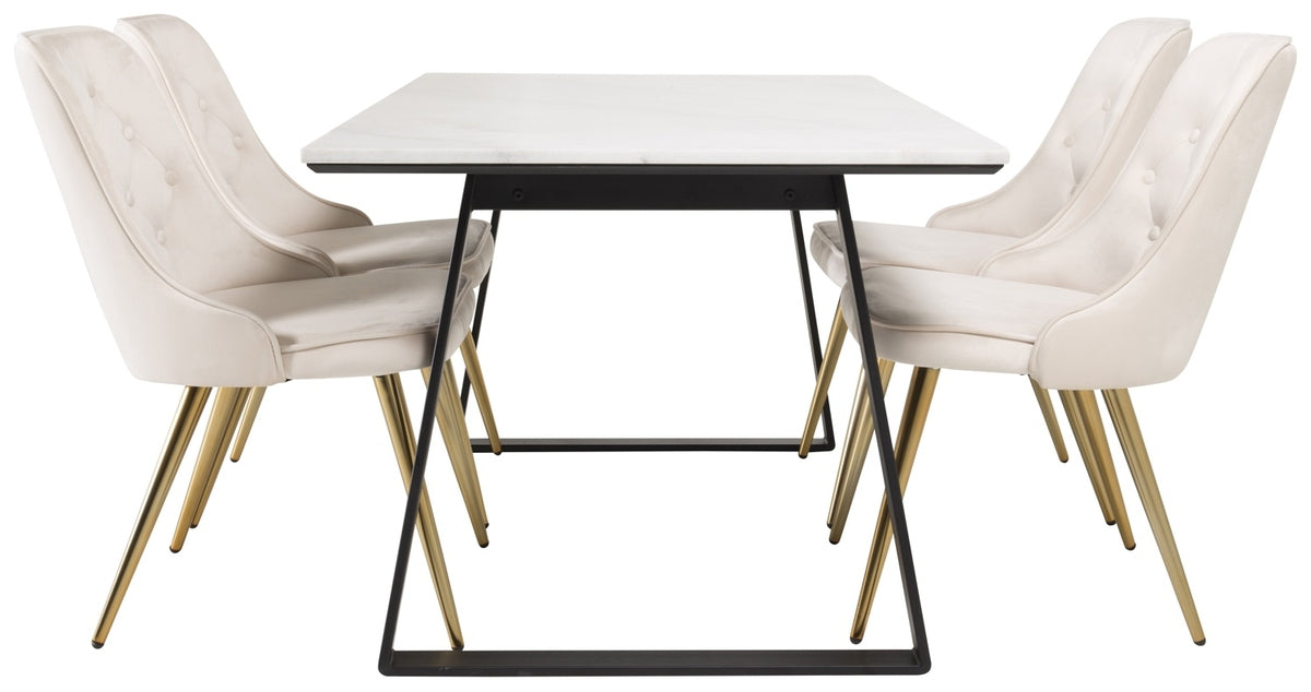 Venture Design Estelle & Velvet Deluxe Rektangulära Matbord 140 x 90 Svart + Matstolar 2-pack Beige