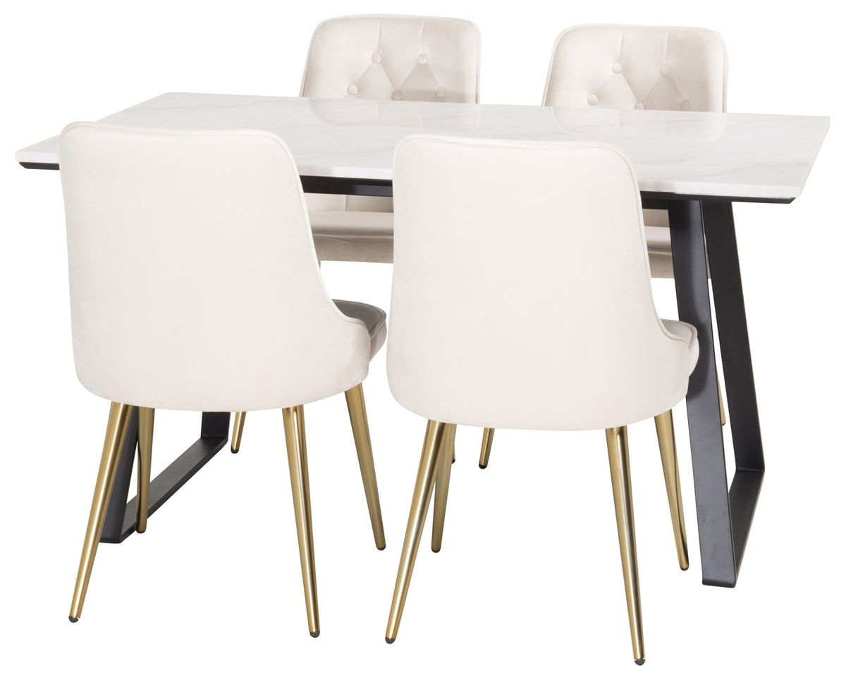 Venture Design Estelle & Velvet Deluxe Rektangulära Matbord 140 x 90 Svart + Matstolar 2-pack Beige