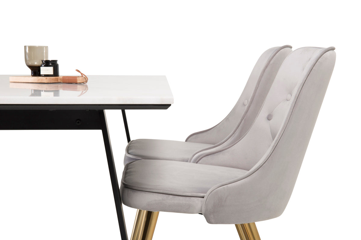 Venture Design Estelle & Velvet Deluxe Rektangulära Matbord 140 x 90 Svart + Matstolar 2-pack Grå