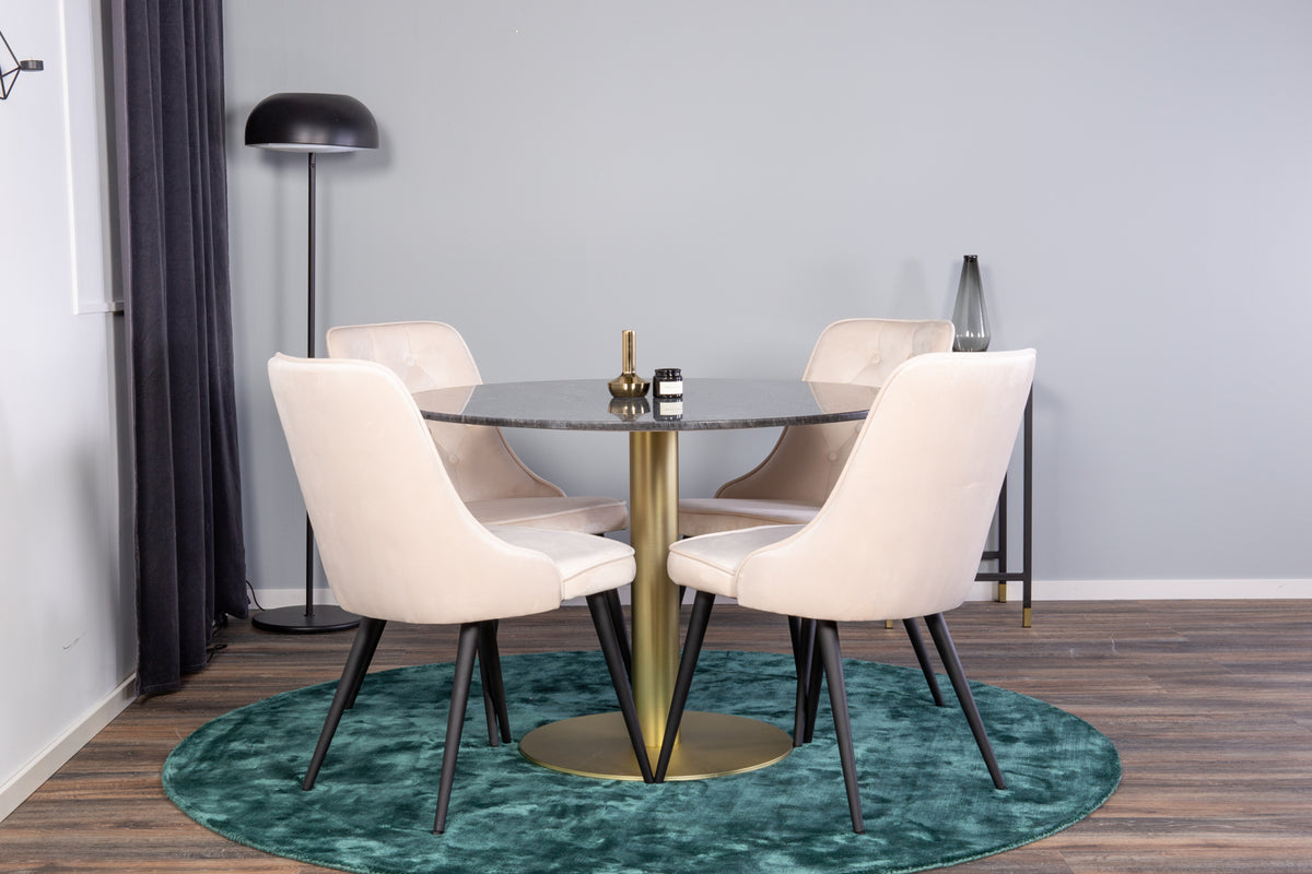 Venture Design Estelle & Velvet Deluxe Runda Matbord ⌀106 Mörkgrå + Matstolar 2-pack Beige