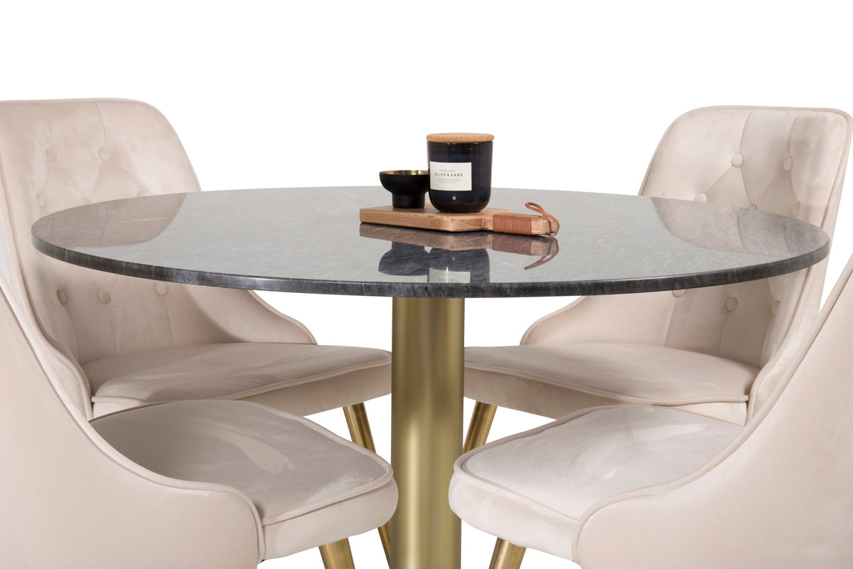 Venture Design Estelle & Velvet Deluxe Runda Matbord ⌀106 Mörkgrå + Matstolar 2-pack Beige