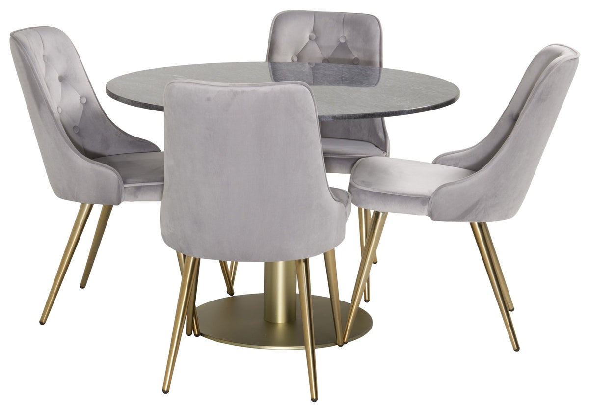 Venture Design Estelle & Velvet Deluxe Runda Matbord ⌀106 Mörkgrå + Matstolar 2-pack Grå