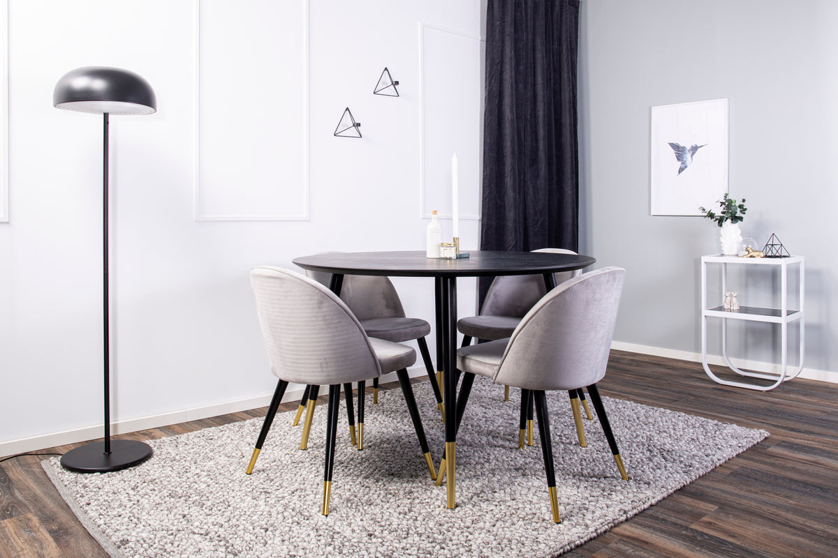 Venture Design Dipp & Velvet Runda Matbord ⌀115 Svart + Matstolar 2-pack Grå