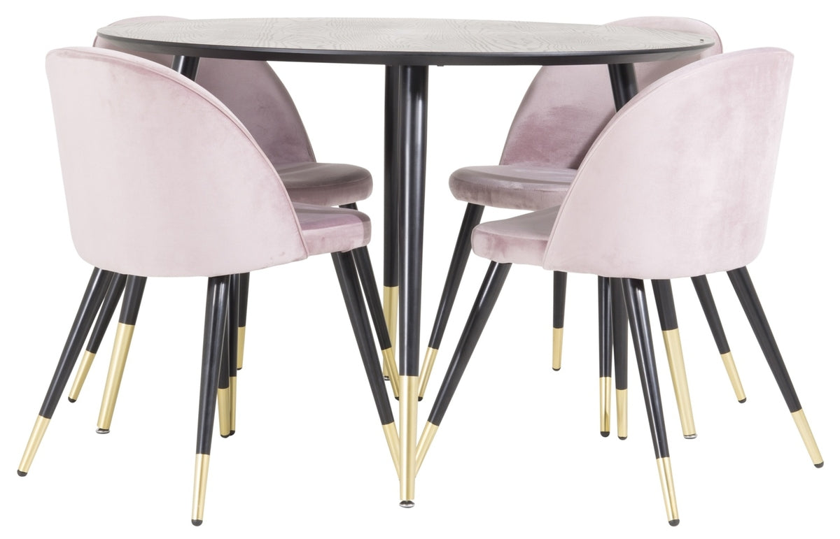 Venture Design Dipp & Velvet Runda Matbord ⌀115 Svart + Matstolar 2-pack Gammelrosa