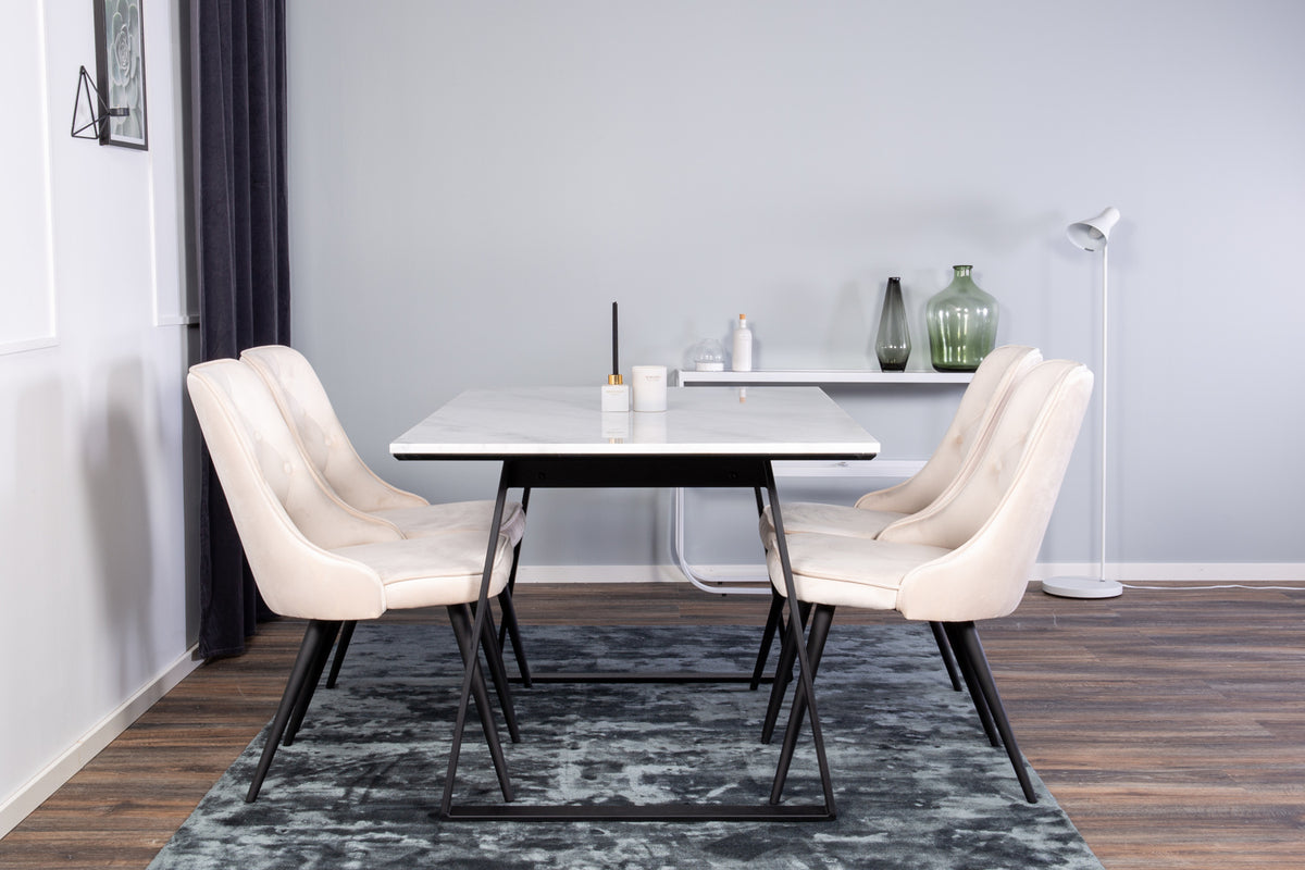 Venture Design Estelle & Velvet Deluxe Matbord 90x140 + Matstolar Ljusgrå