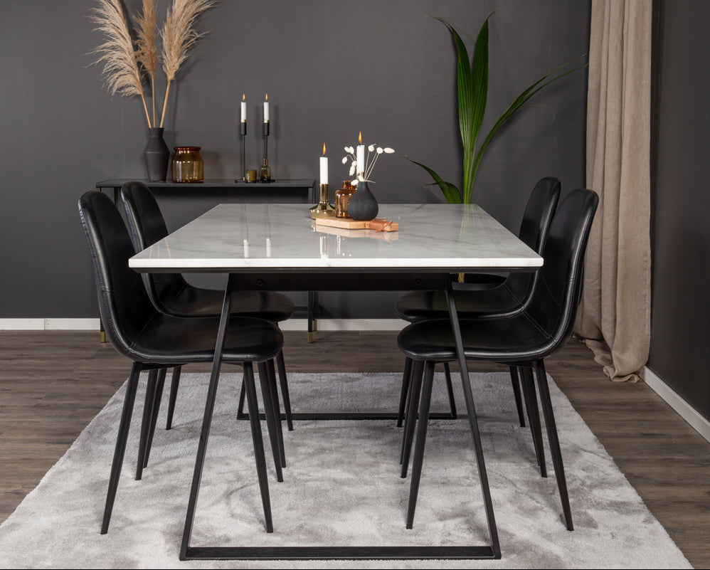 Venture Design Estelle & Polar Rektangulära Matbord 140 x 90 Svart + Matstolar 2-pack Svart