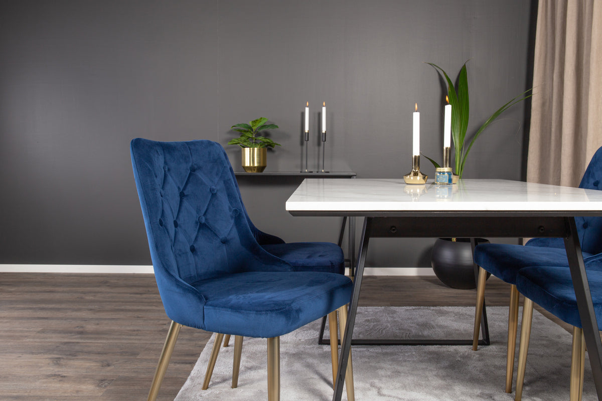 Venture Design Estelle & Velvet Deluxe Matbord 90x140 + Matstolar Blå