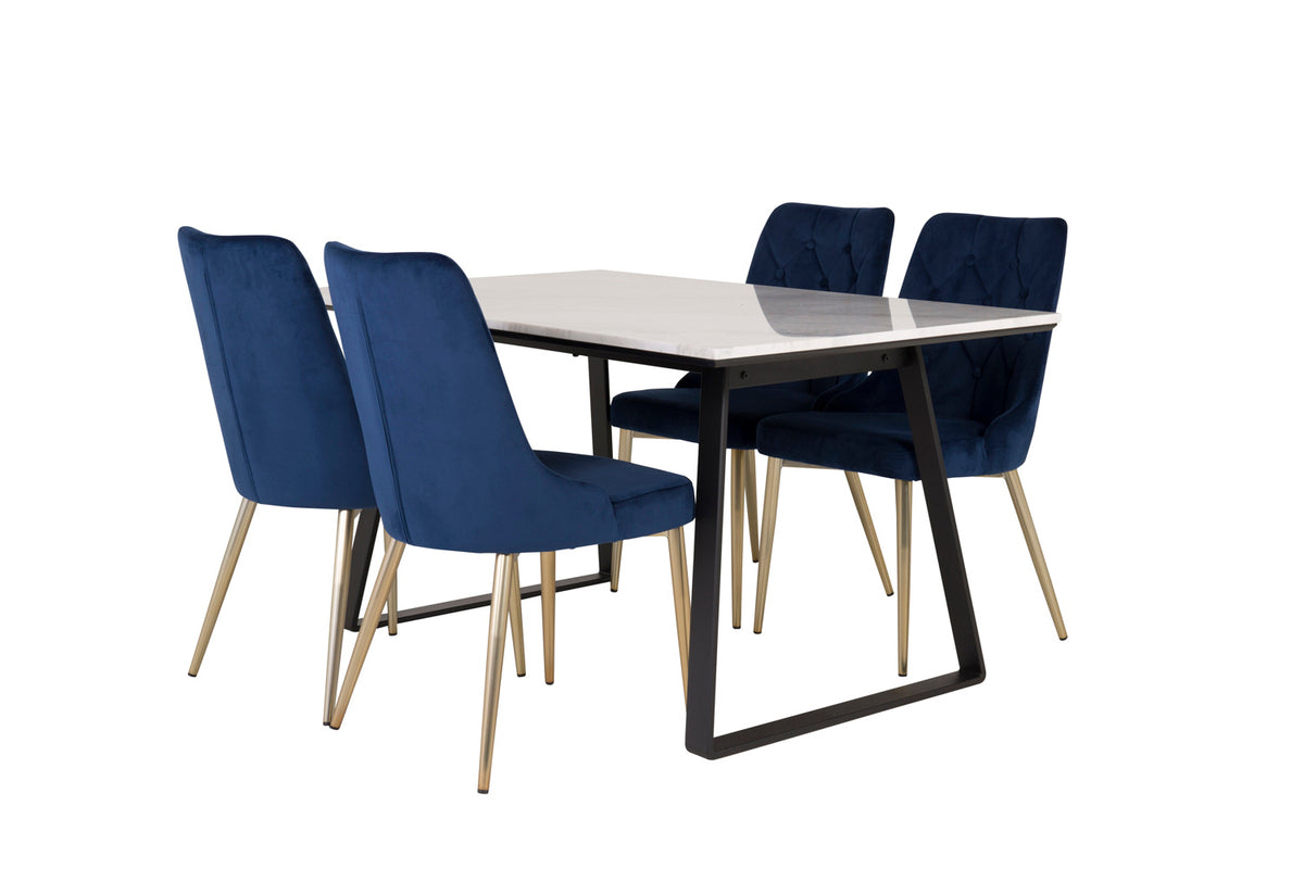 Venture Design Estelle & Velvet Deluxe Matbord 90x140 + Matstolar Blå