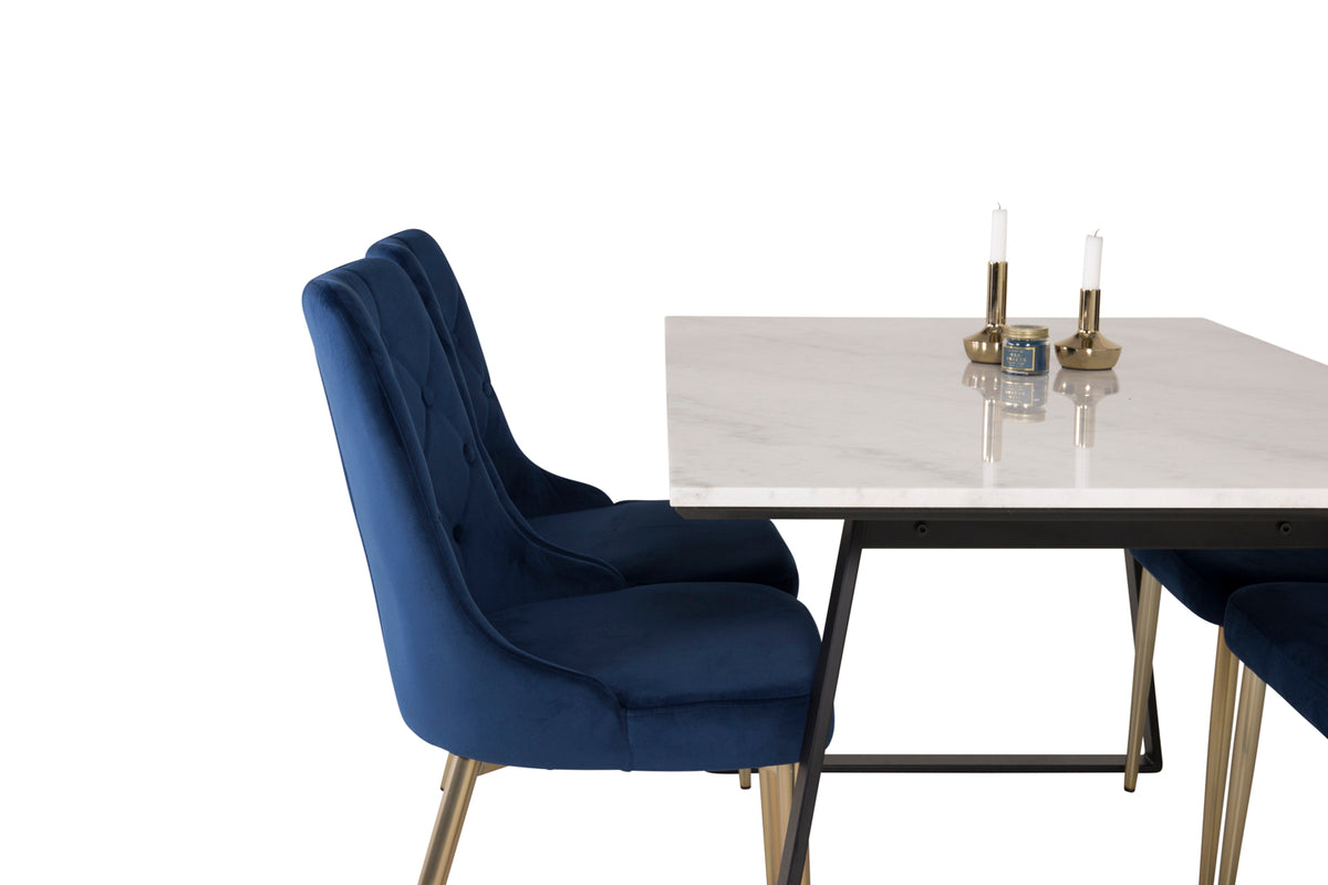 Venture Design Estelle & Velvet Deluxe Matbord 90x140 + Matstolar Blå