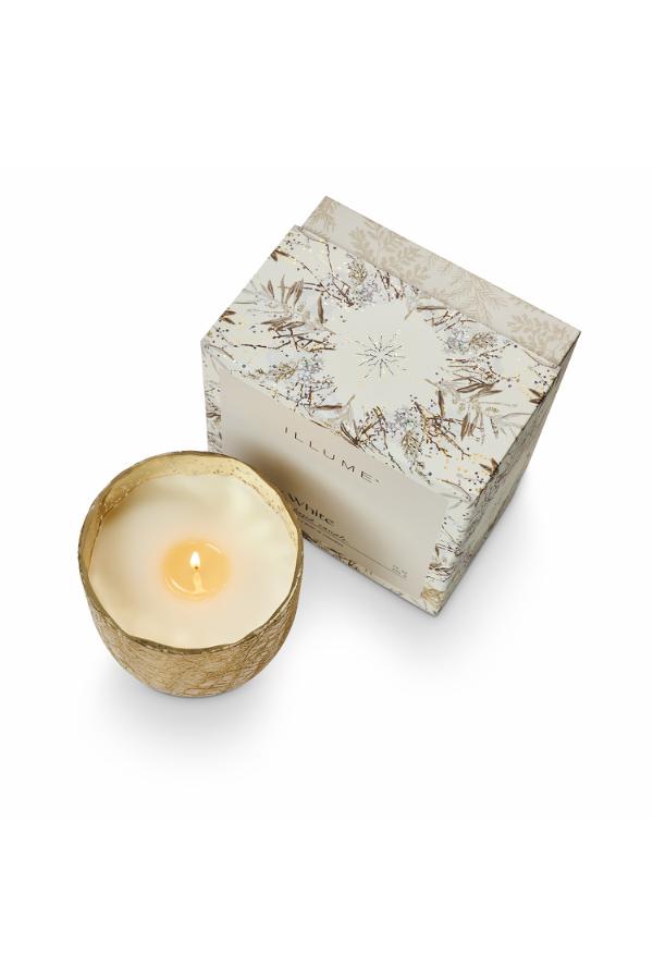 Illume Winter White Crackle Glass Candle, White,