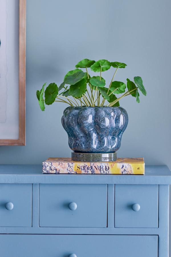 Bloomingville Hollis Flowerpot w/Saucer, Blue, Stoneware
