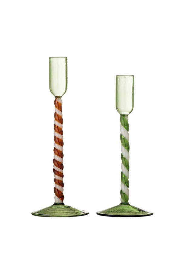 Bloomingville Swirlie Candle Holder, Green, Glass