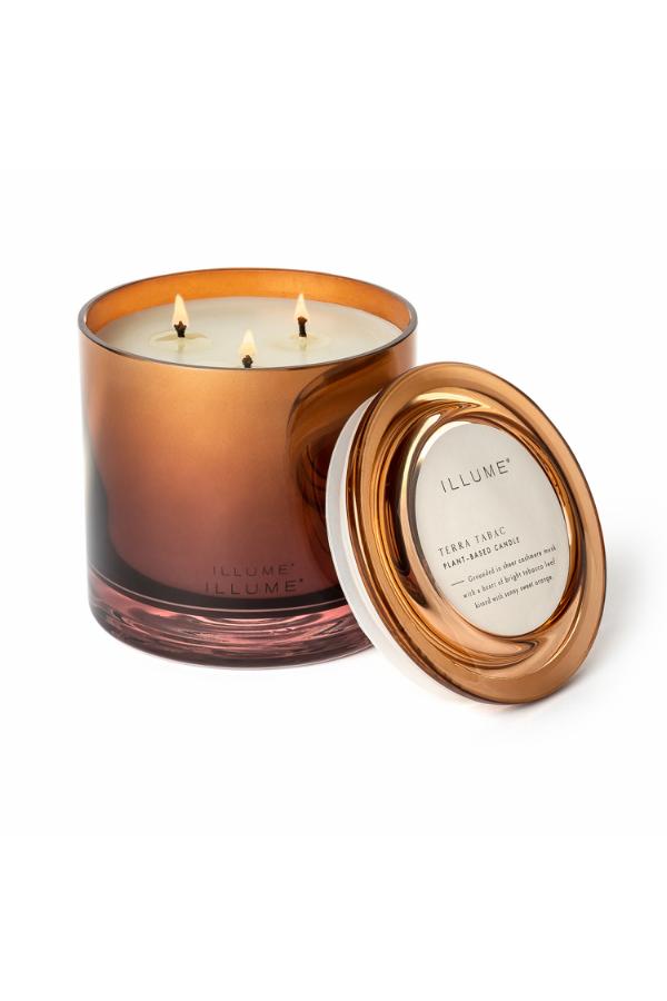 Illume Terra Tabac Statement Glass Candle, Brown,