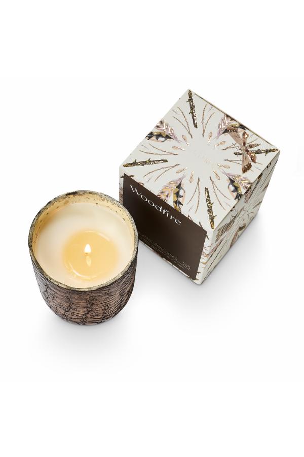 Illume Woodfire Crackle Glass Candle, Brown,