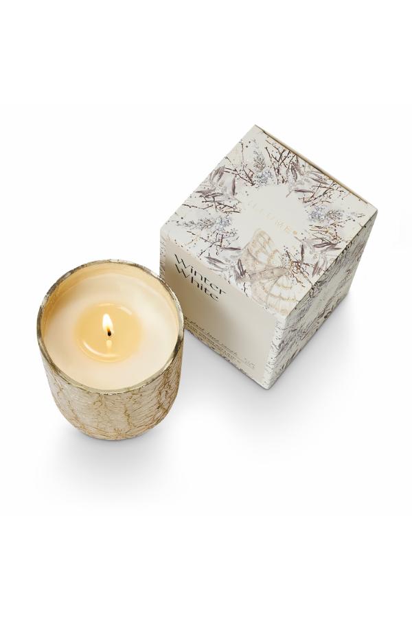 Illume Winter White Crackle Glass Candle, White,