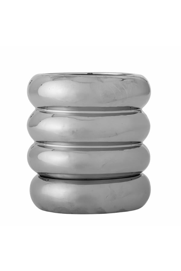 Bloomingville Shine Flowerpot w/Saucer, Silver, Stoneware