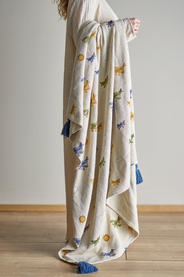 Bloomingville Mini Plane Throw, Nature, Recycled Cotton