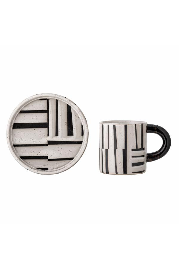 Bloomingville Frankie Cup w/Saucer, Black, Stoneware
