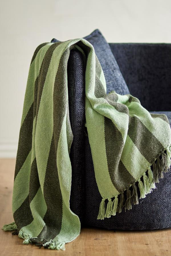 Bloomingville Frello Throw, Green, Recycled Cotton