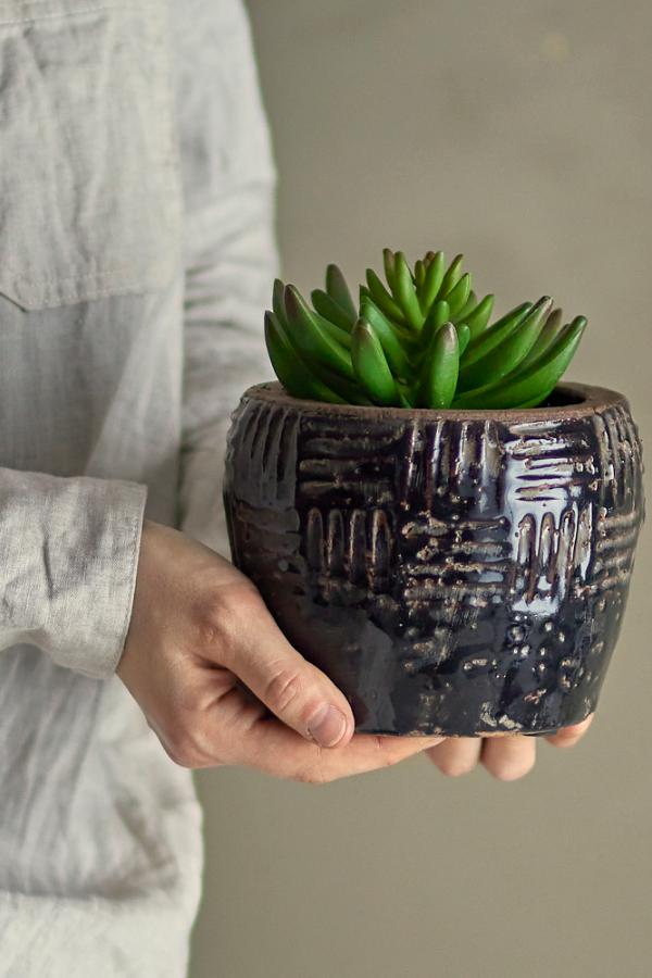 Bloomingville Muan Deco Flowerpot, Black, Terracotta
