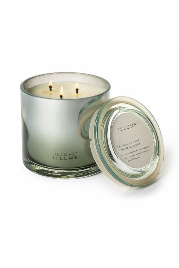 Illume Fresh Sea Salt Statement Glass Candle, Blue,
