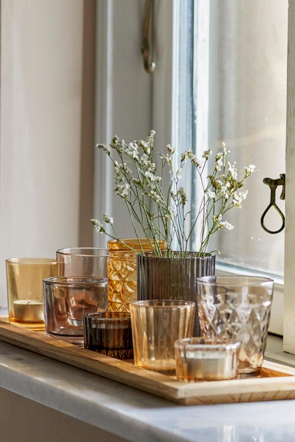 Bloomingville Sanga Tray w/Votive, Brown, Glass