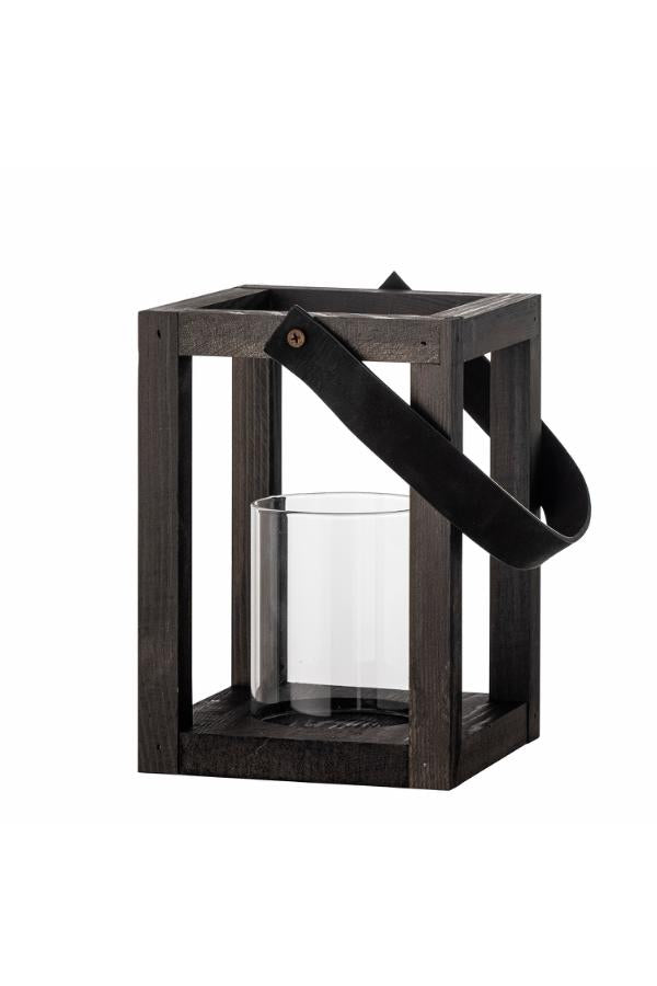 Bloomingville Lyra Lantern w/Glass, Black, Pine