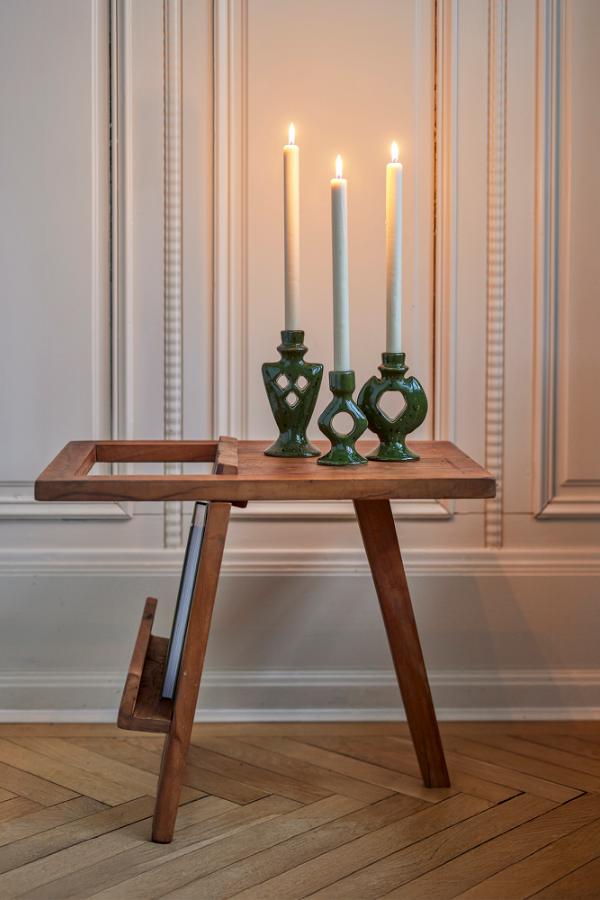 Bloomingville Weio Candle Holder, Green, Stoneware