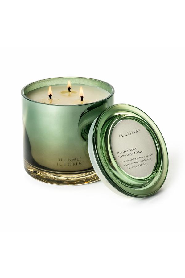Illume Hinoki Sage Statement Glass Candle, Green,