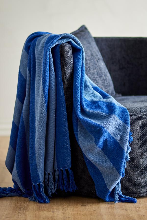 Bloomingville Frello Throw, Blue, Recycled Cotton