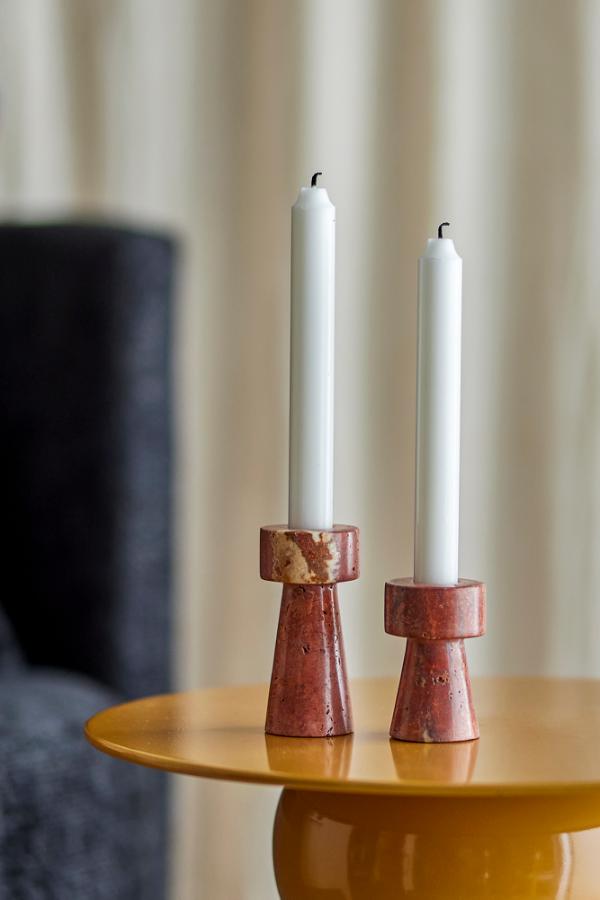 Bloomingville Anneli Candle Holder, Rose, Travertine