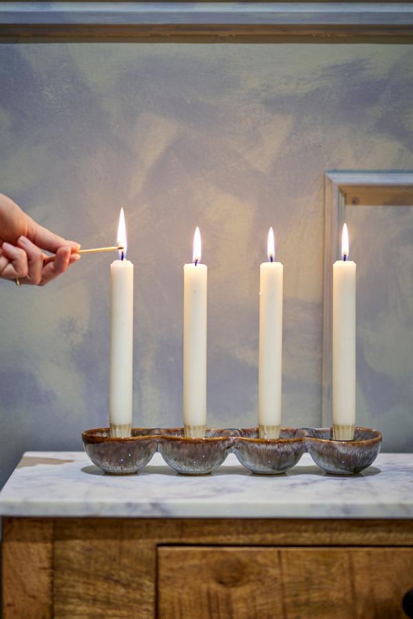 Bloomingville Kalia Advent Candle Holder, Brown, Stoneware