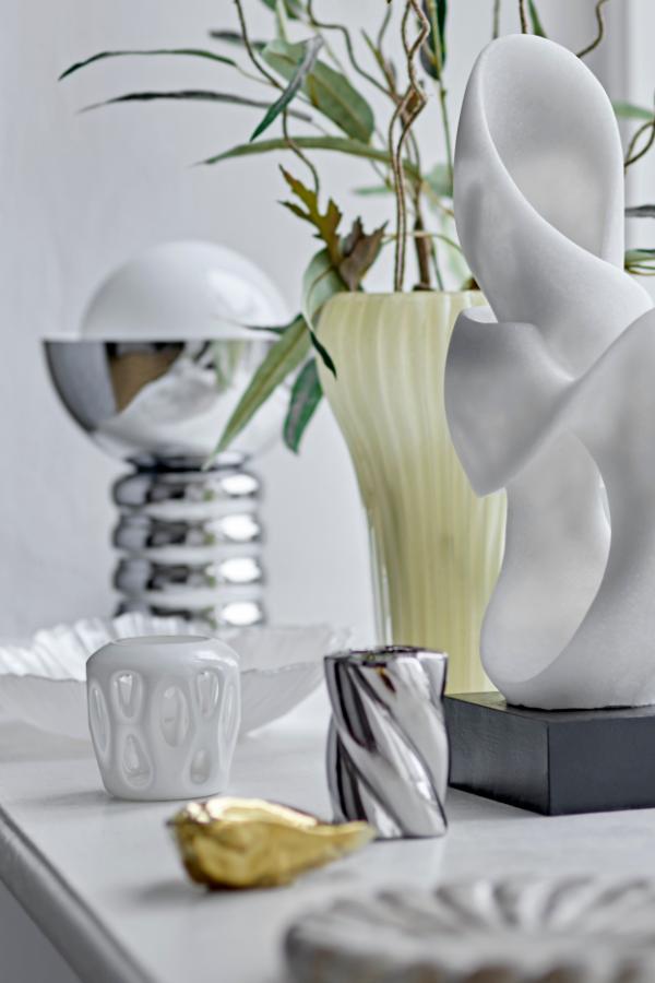 Bloomingville Silvia Candle Holder, Silver, Stoneware