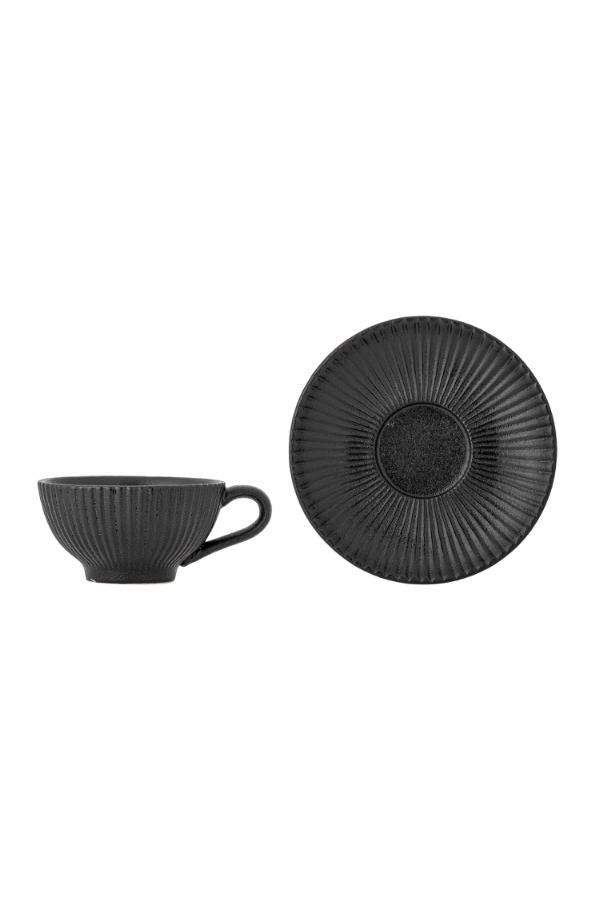 Bloomingville Neri Cappuccino Cup w/Saucer, Black, Stoneware