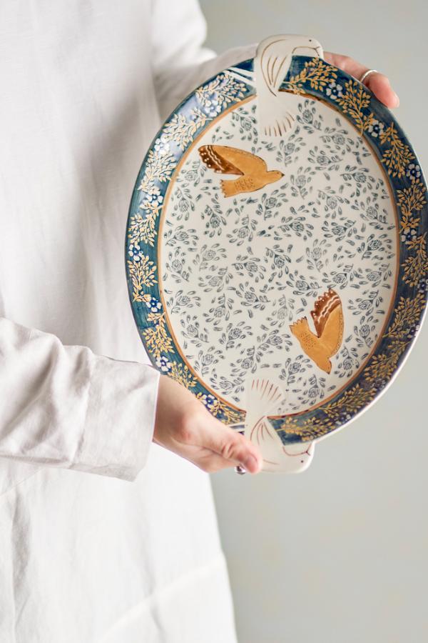 Bloomingville Hezha Serving Plate, Blue, Stoneware