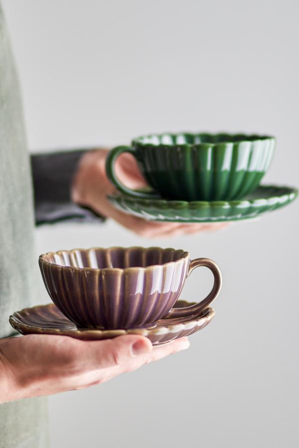 Bloomingville Latina Cup w/Saucer, Purple, Stoneware
