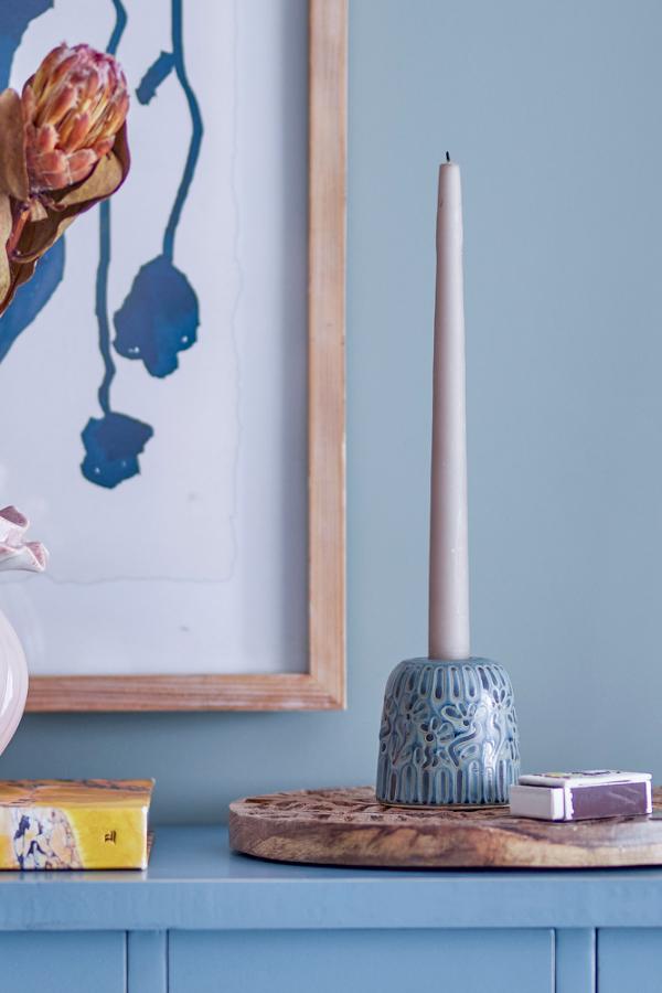 Bloomingville Samsin Candle Holder, Blue, Stoneware