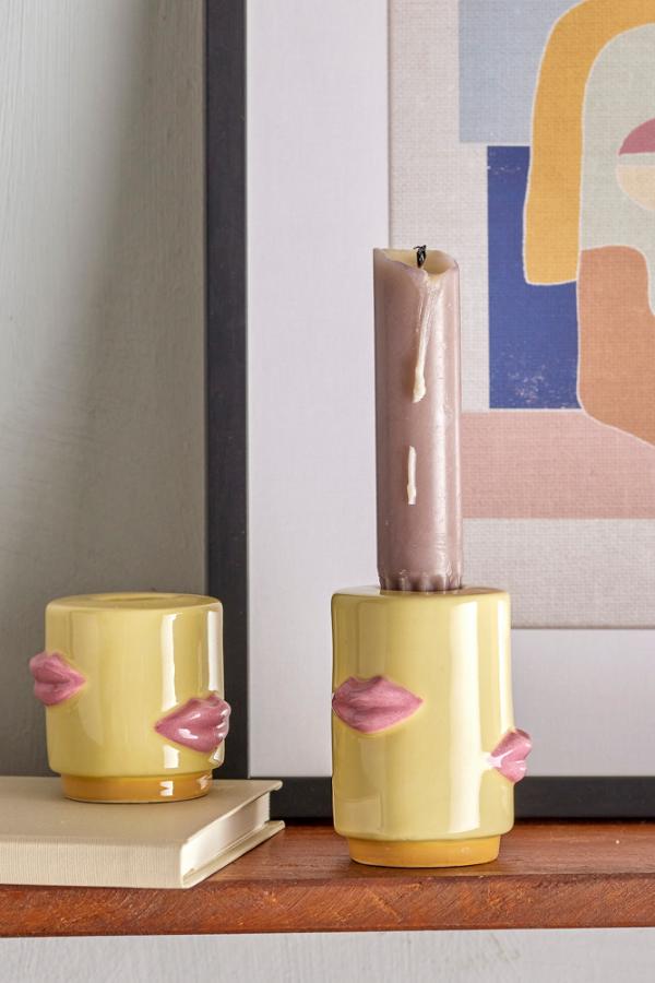 Bloomingville Sassy Candle Holder, Yellow, Stoneware