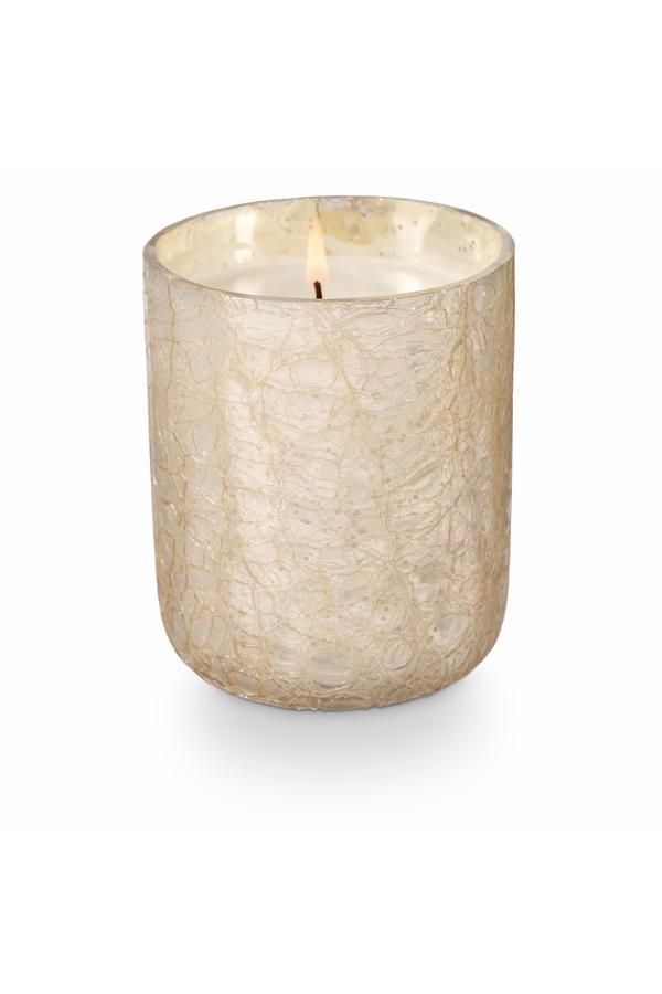 Illume Winter White Crackle Glass Candle, White,