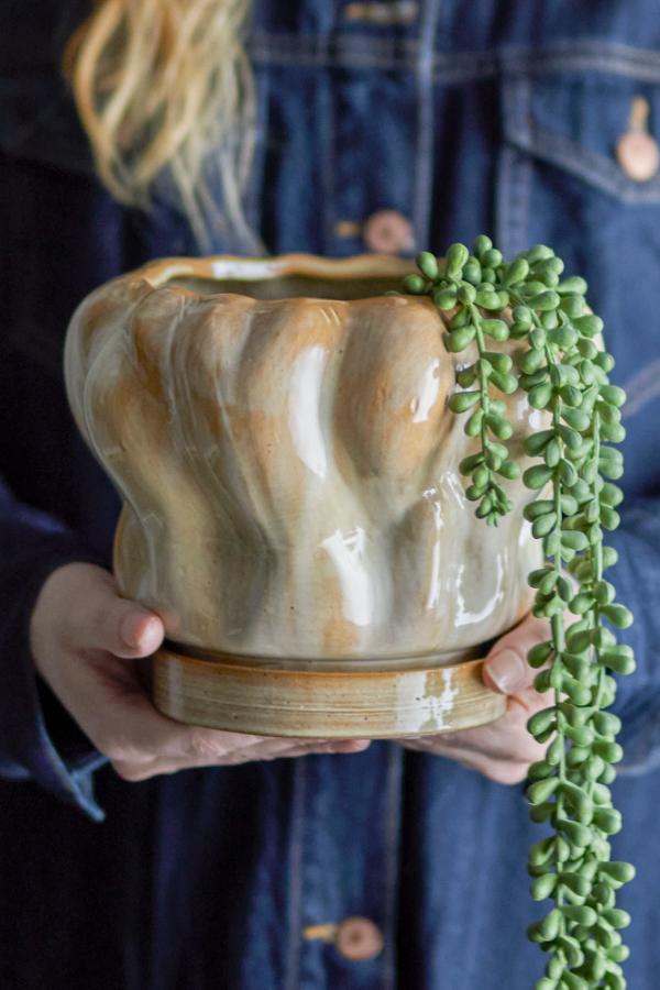 Bloomingville Hollis Flowerpot w/Saucer, Nature, Stoneware