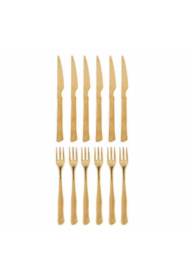 Bloomingville Ollin Steak Cutlery, Multipack, Gold, Stainless Steel