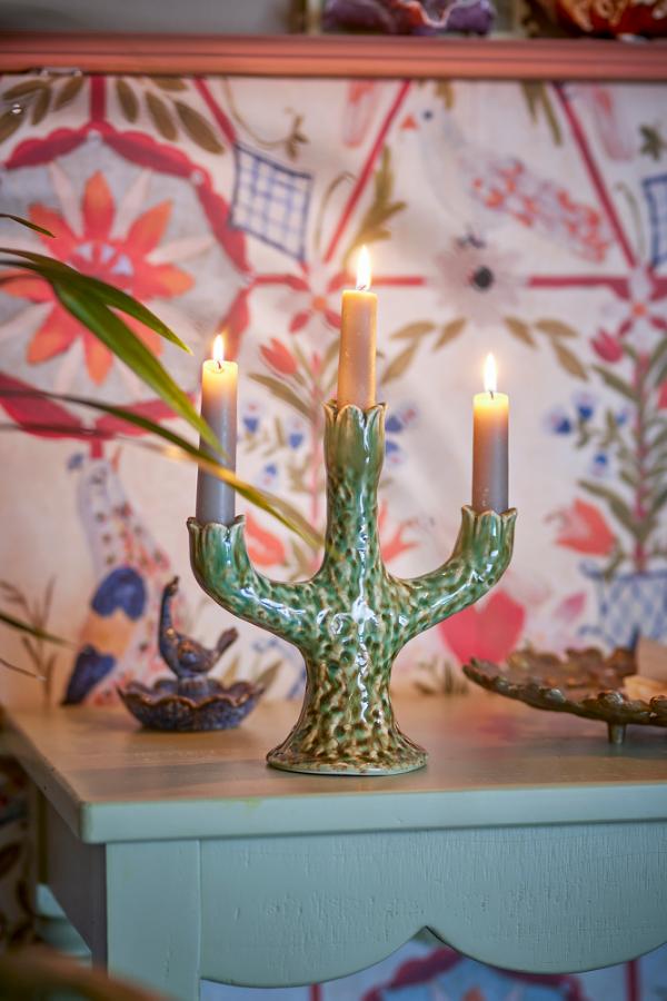 Creative Collection Cyrill Candle Holder, Green, Stoneware
