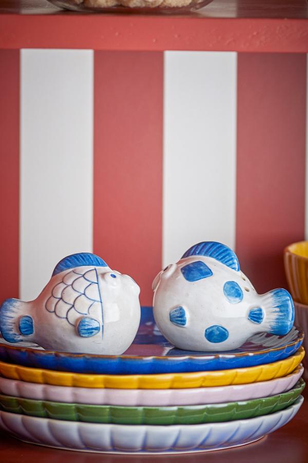 Bloomingville Fugu Salt & Pepper Shaker Set, Blue, Stoneware